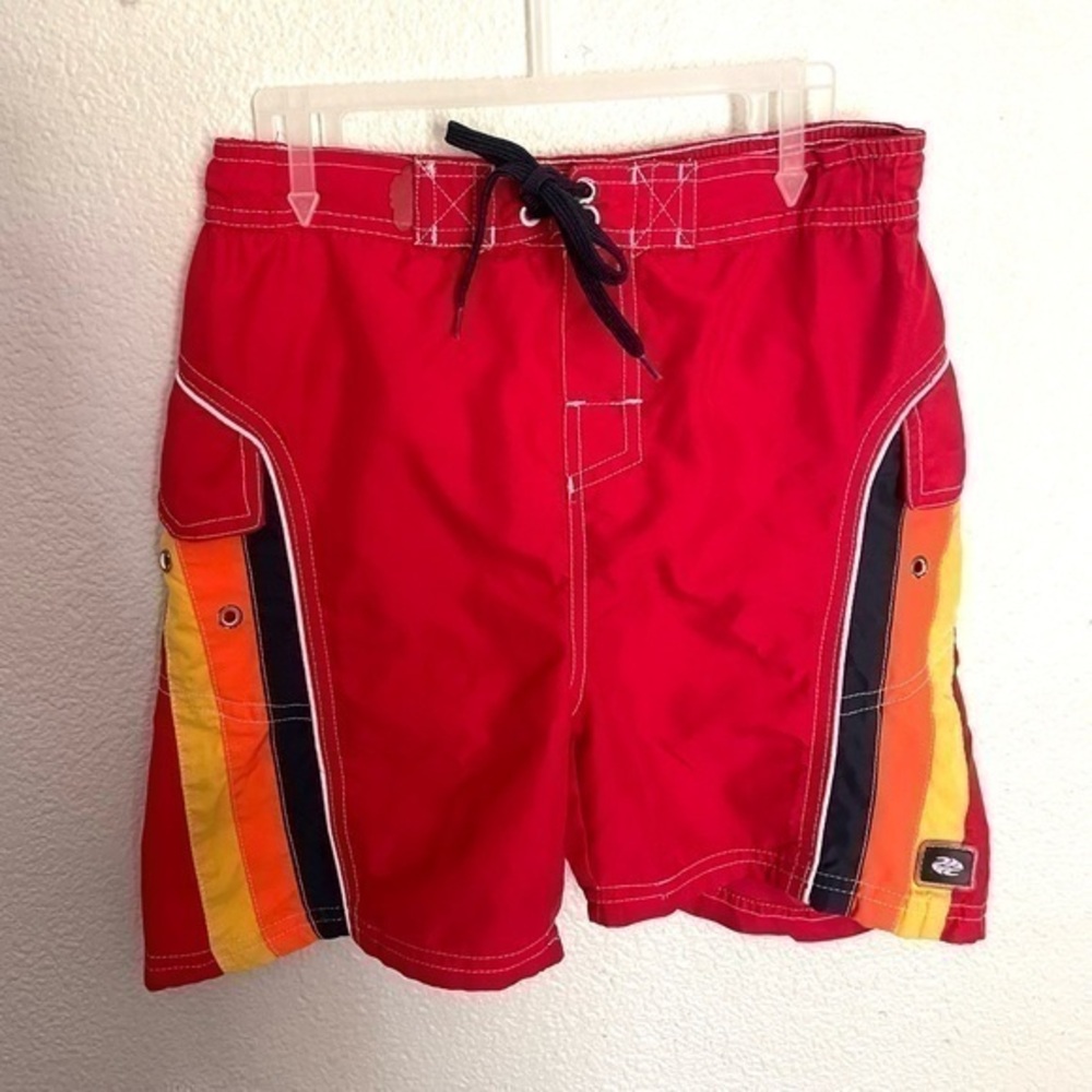 PIPELINE boys retro striped red swim trunks size 7